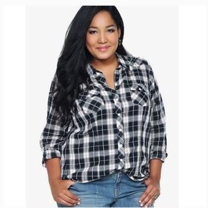 Torrid Shoulder Studded Plaid Top Size 1